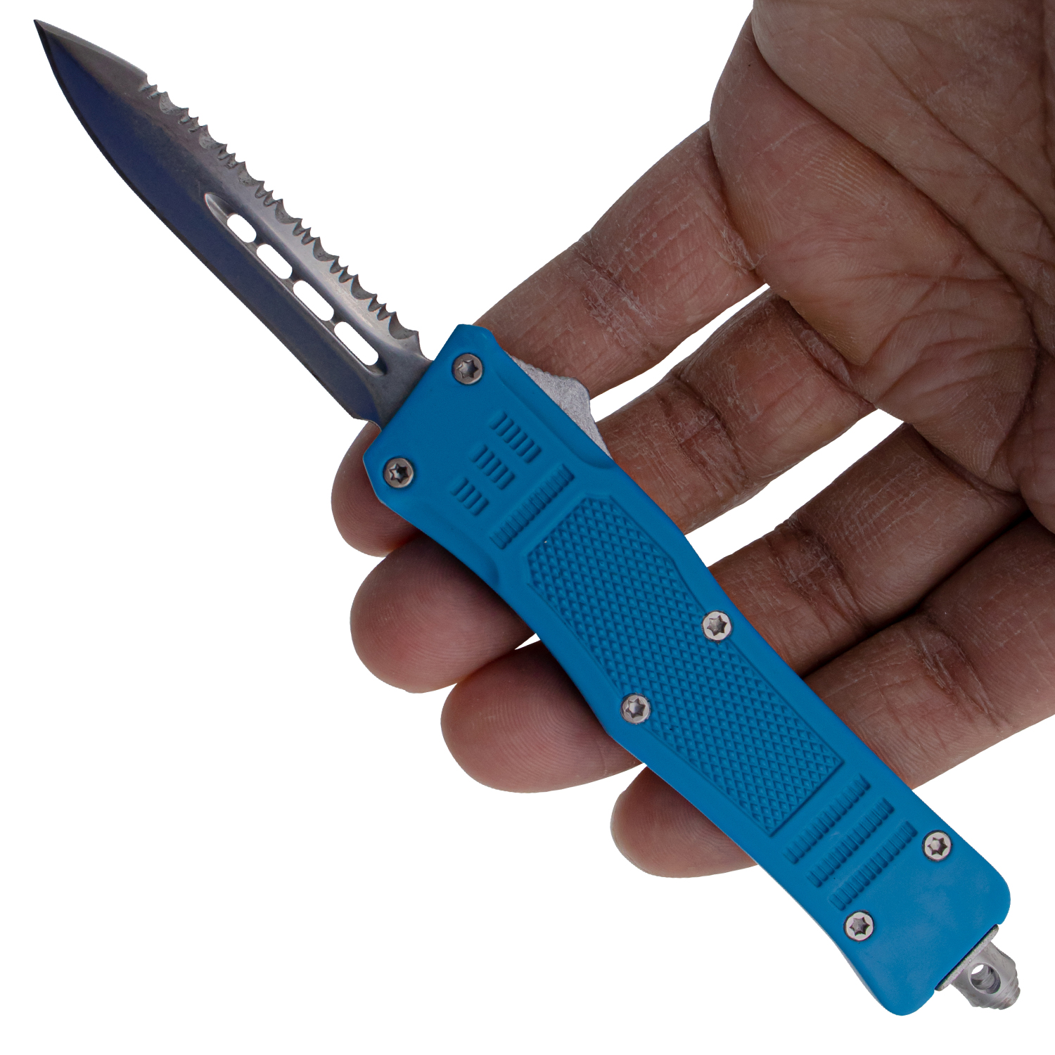 Covert OPS USA OTF Automatic Knife 7 Inch Overall Half Serrated Blue
